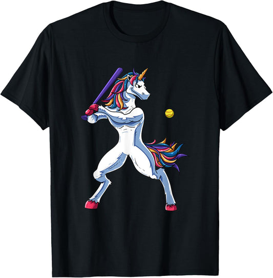 Funny Unicorn Softball Player Baseball Batter Hitter Gifts T-Shirt - T-Shirt | Black