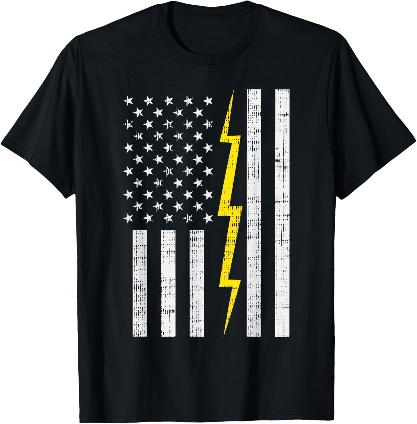 US Flag Lightning Bolt Vintage Patriotic Electrician Gift T-Shirt - T-Shirt | Black