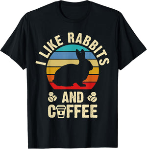 I like Rabbits & Coffee Funny vintage Pet theme lover gift T-Shirt - T-Shirt | Black