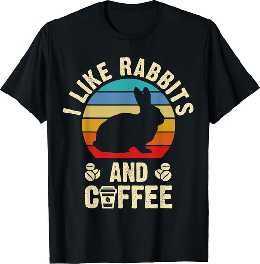 I like Rabbits & Coffee Funny vintage Pet theme lover gift T-Shirt - T-Shirt | Black