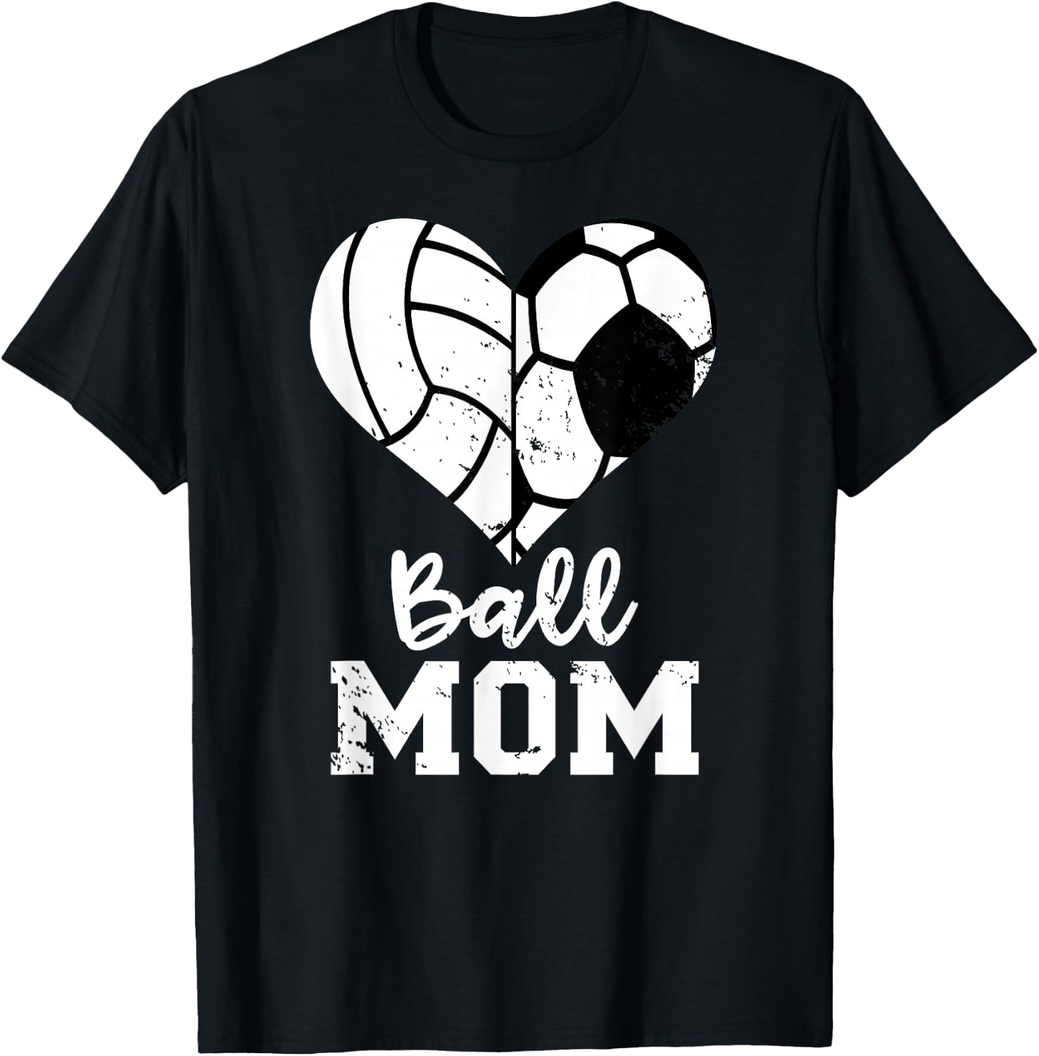 Ball Mom Heart Funny Soccer Volleyball Mom T-Shirt - T-Shirt | Black