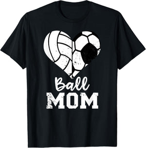 Ball Mom Heart Funny Soccer Volleyball Mom T-Shirt - T-Shirt | Black