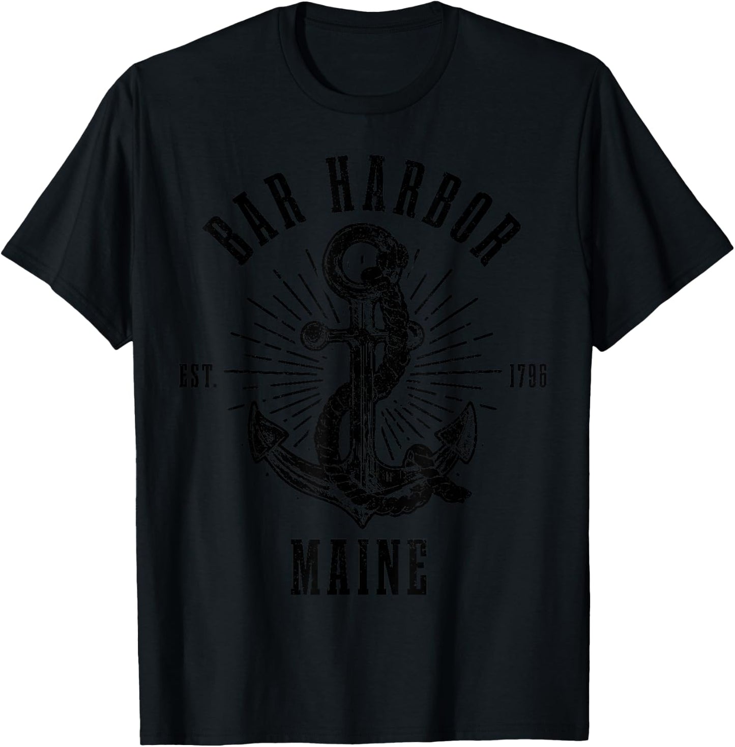 Bar Harbor Maine Anchor Vintage USA America Souvenir T-Shirt - T-Shirt | Black