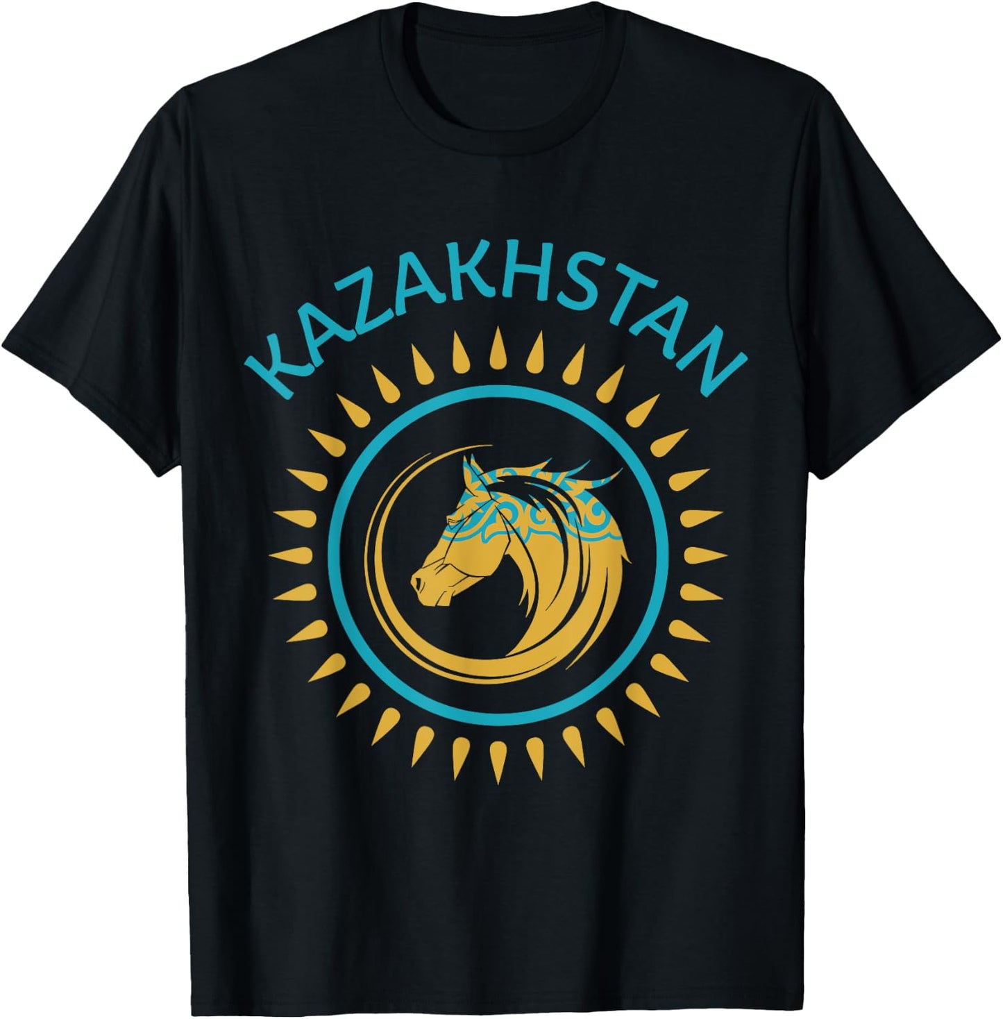 Republic of Kazakhstan Kazakhstan Kazakhian Flag Horse T-Shirt - T-Shirt | Black