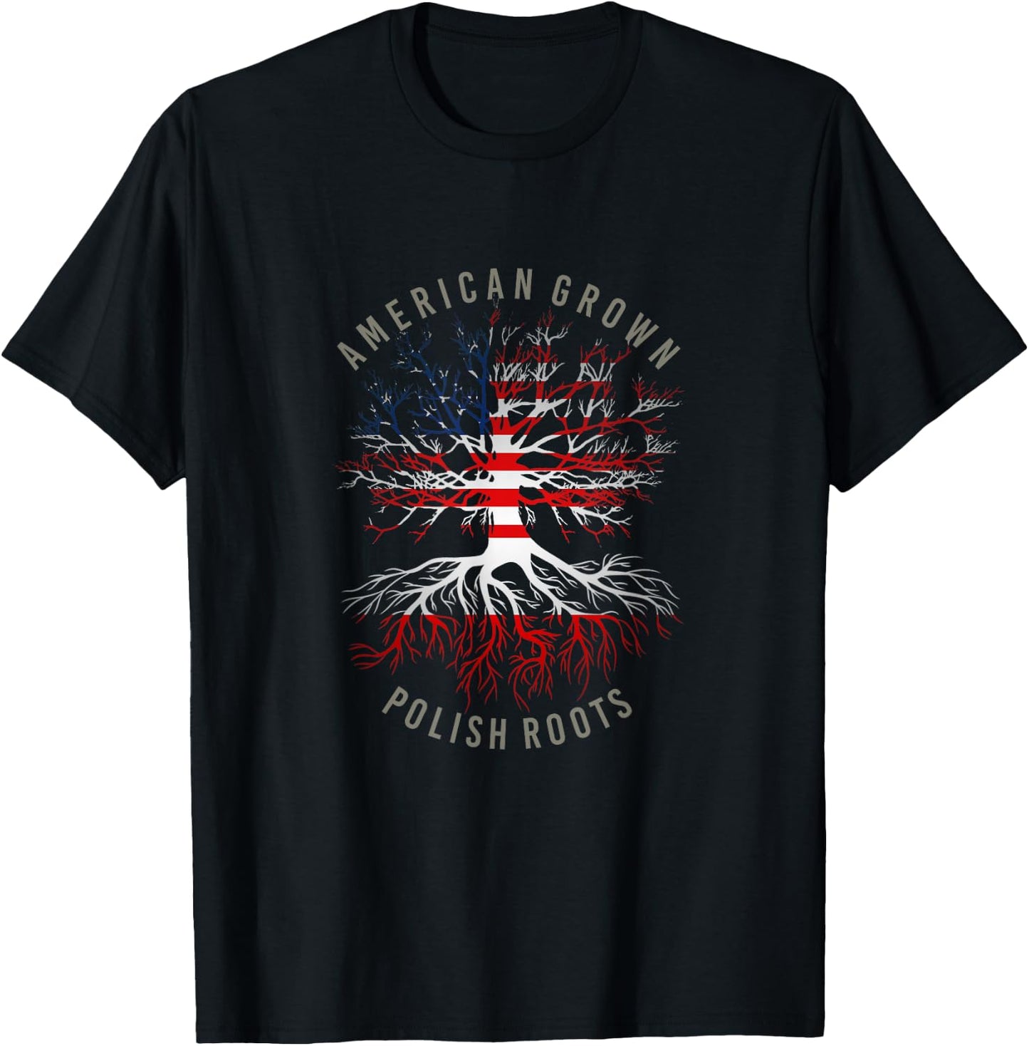 American Grown Polish Roots USA Poland Flag Heritage Tree T-Shirt - T-Shirt | Black