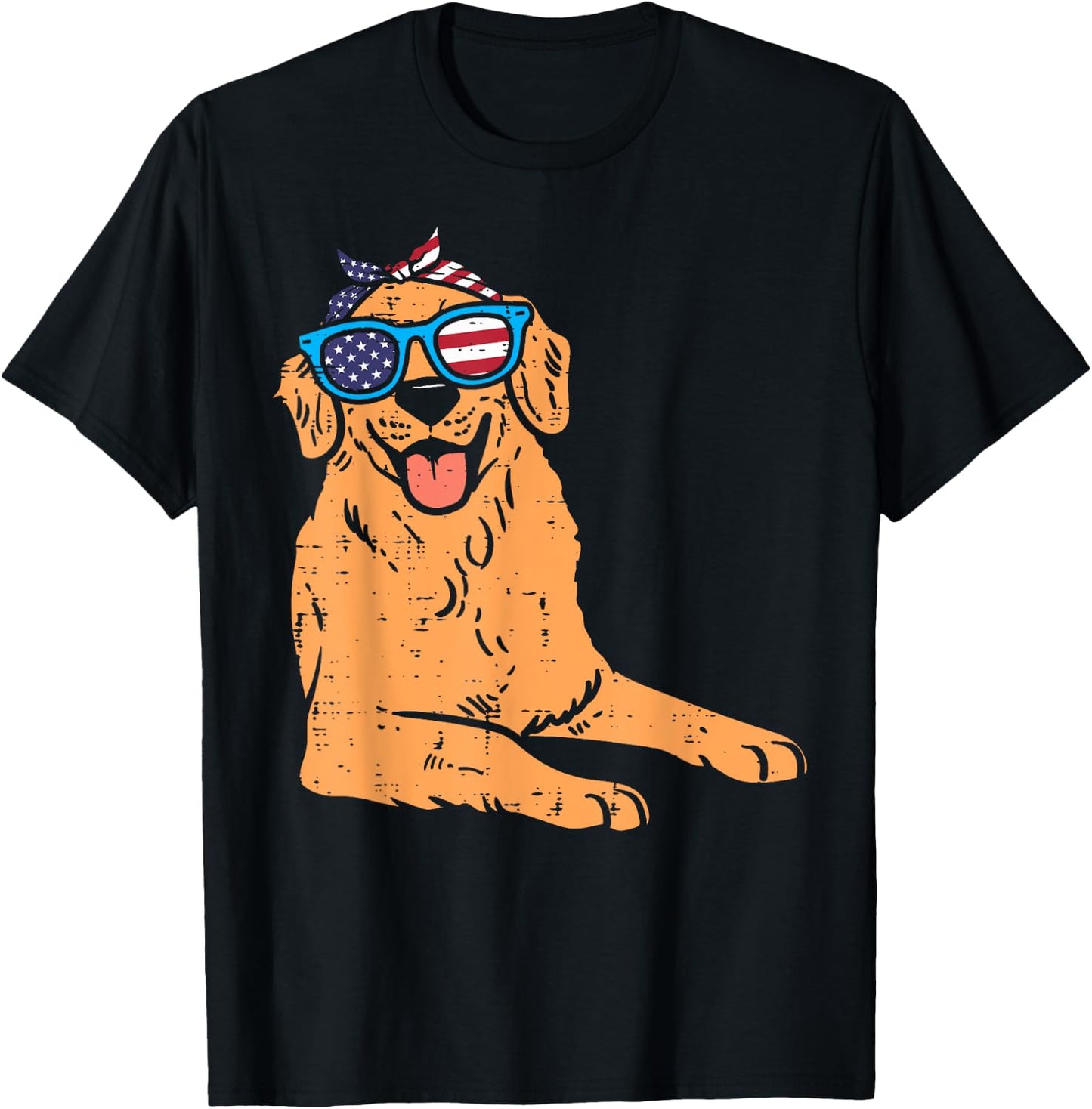 Bandana Golden Retriever American USA 4th Of July Fourth Dog T-Shirt - T-Shirt | Black