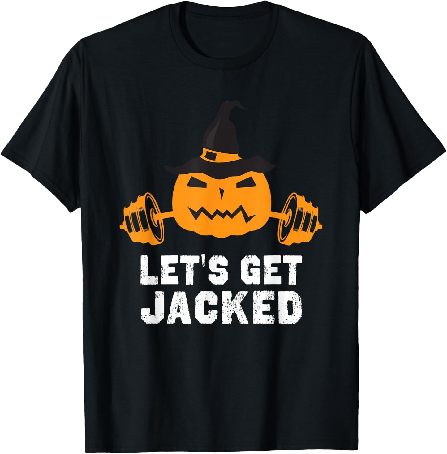 Let’s Get Jacked Gym Weightlifting Halloween Pumpkin T-Shirt - T-Shirt | Black
