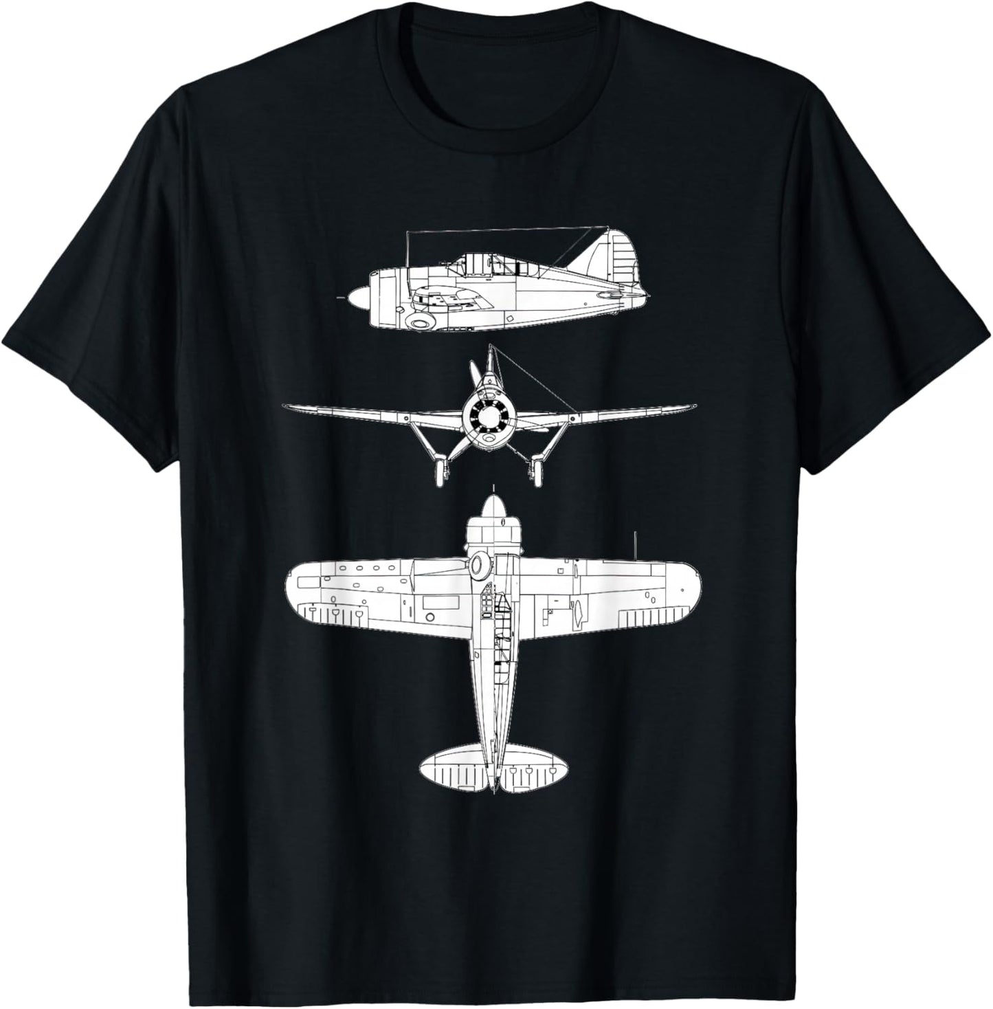 Brewster F2A Buffalo Fighter Aircraft WW2 Airplane T-Shirt - T-Shirt | Black