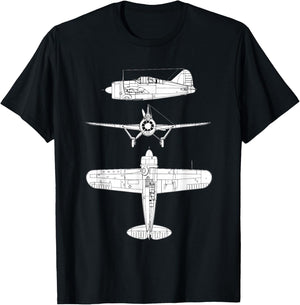 Brewster F2A Buffalo Fighter Aircraft WW2 Airplane T-Shirt - T-Shirt | Black