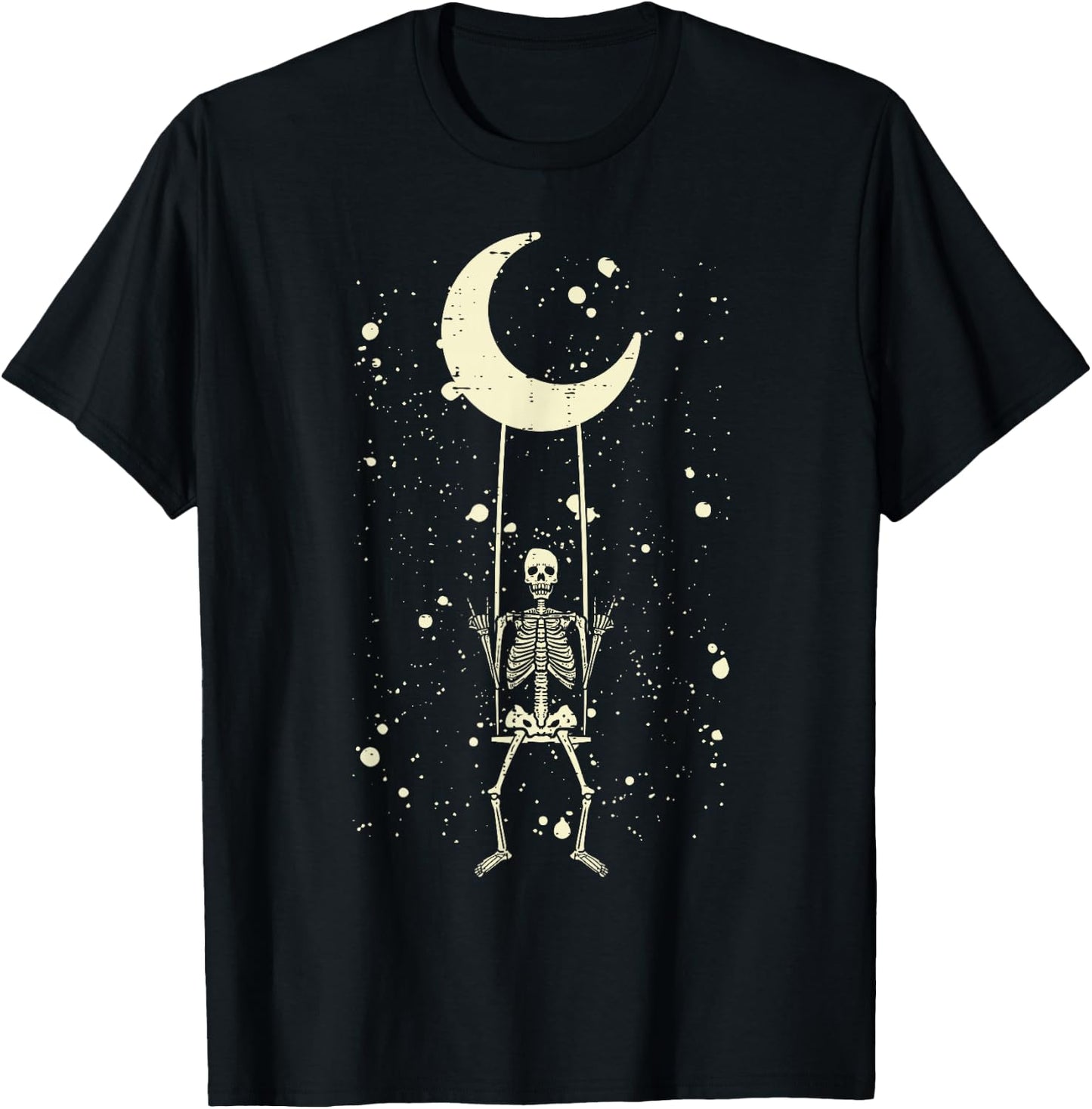 Rocker Skeleton Moon Rock Band Halloween Men Women Boys Kids T-Shirt - T-Shirt | Black