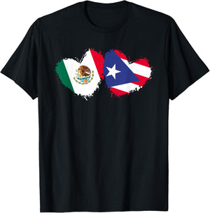 Mexirican Puerto Rico Flag Mexican Puerto Rican Love Heart T-Shirt - T-Shirt | Black