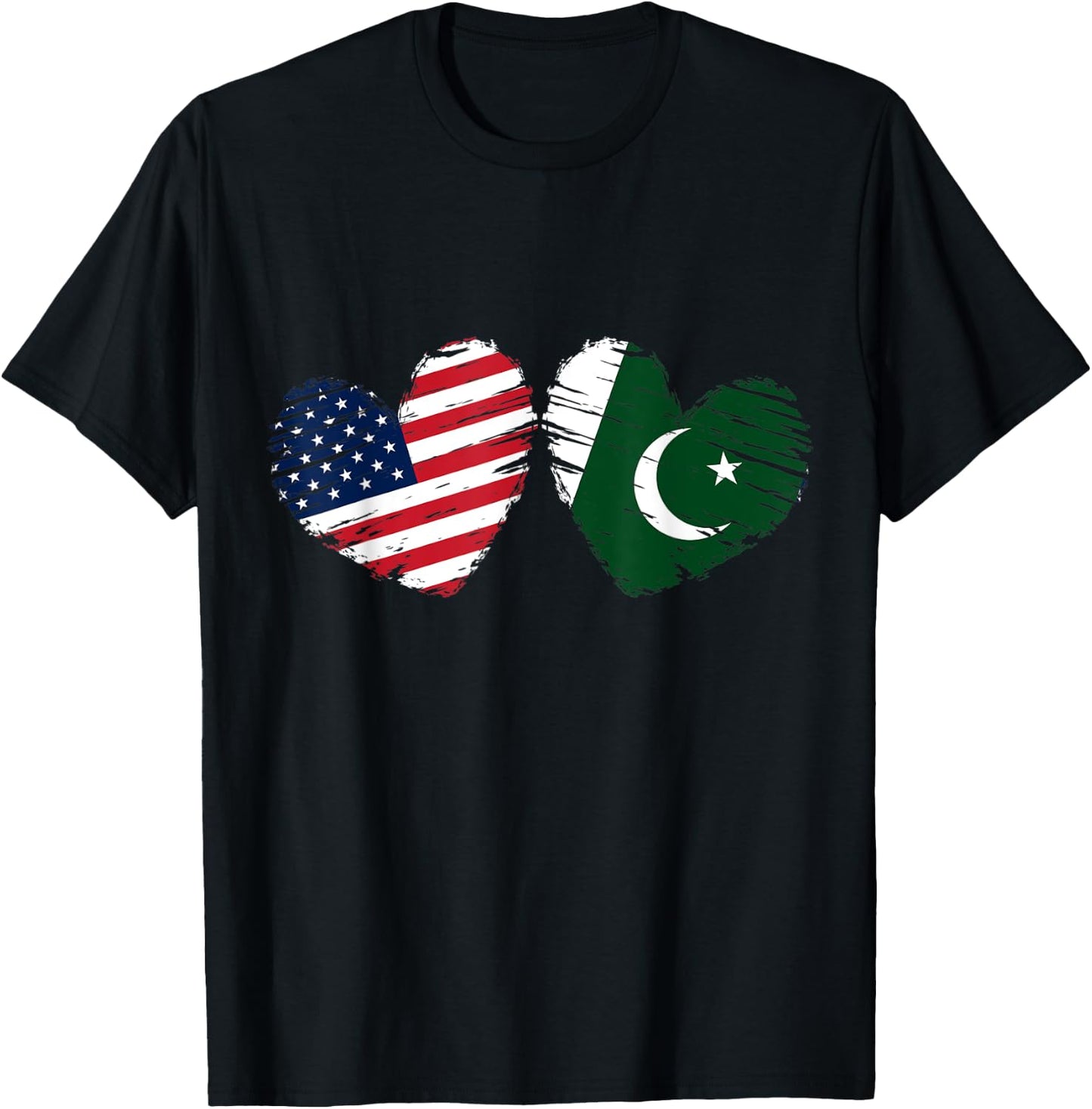 USA Pakistan Flag Heart Valentines Day Pakistani American T-Shirt - T-Shirt | Black