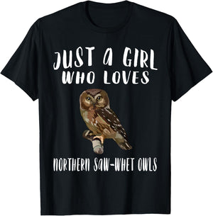 Just A Girl Who Loves Northern Saw-whet Owl Bird Lover Gift T-Shirt - T-Shirt | Black