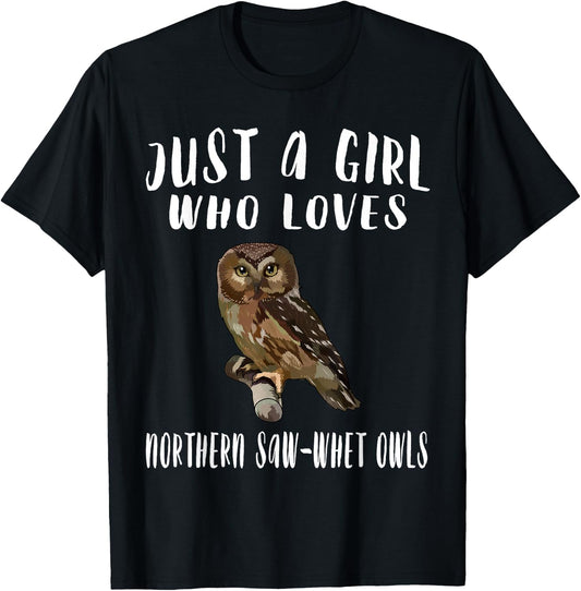 Just A Girl Who Loves Northern Saw-whet Owl Bird Lover Gift T-Shirt - T-Shirt | Black