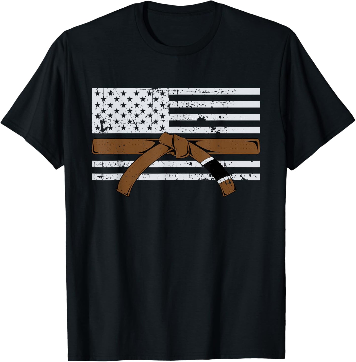 American Flag Jiujitsu Brown Belt Gift | Martial Arts Lover T-Shirt - T-Shirt | Black