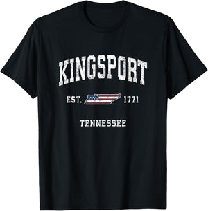 Kingsport Tennessee TN Vintage American Flag Sports Design T-Shirt - T-Shirt | Black