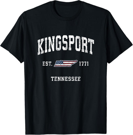 Kingsport Tennessee TN Vintage American Flag Sports Design T-Shirt - T-Shirt | Black