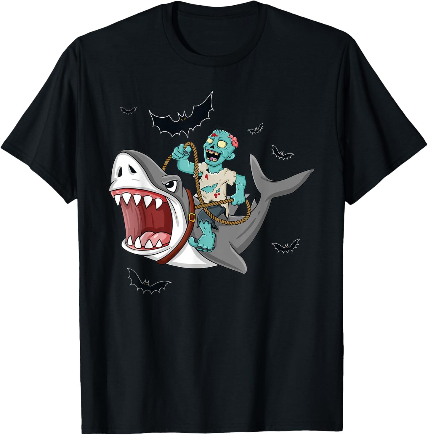Halloween Zombie Riding Shark Funny Boys Girls Kids T-Shirt - T-Shirt | Black