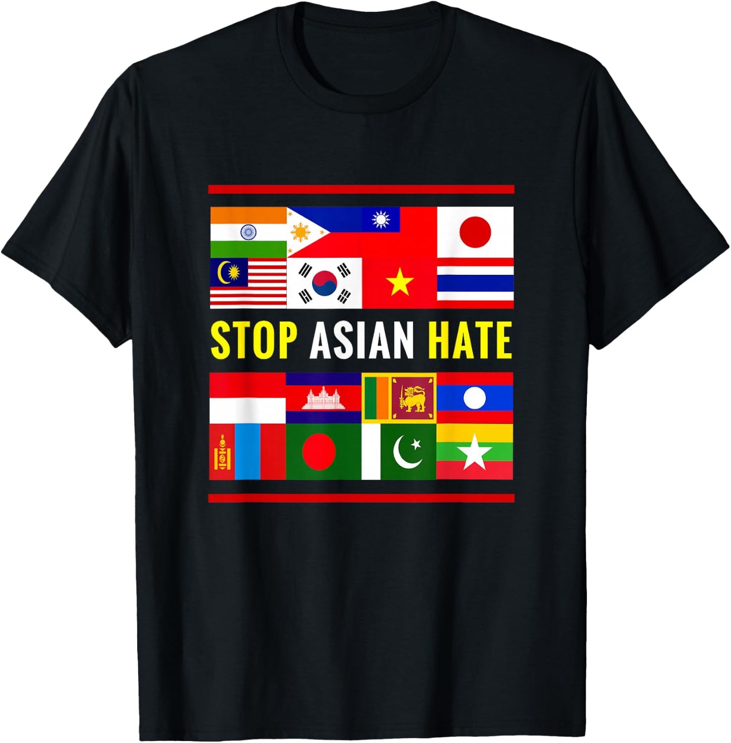 Stop AAPI Hate Support Awareness - Stop Asian Hate Flag T-Shirt - T-Shirt | Black