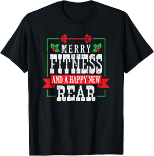 Merry Fitness And A Happy New Rear Christmas Holiday Gym T-Shirt - T-Shirt | Black