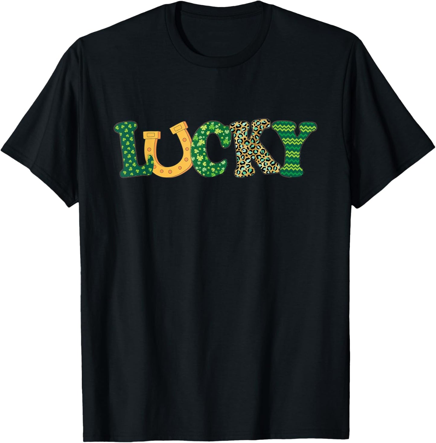 Lucky Horseshoe Women Kids Girls Cute St. Patrick's Day T-Shirt - T-Shirt | Black