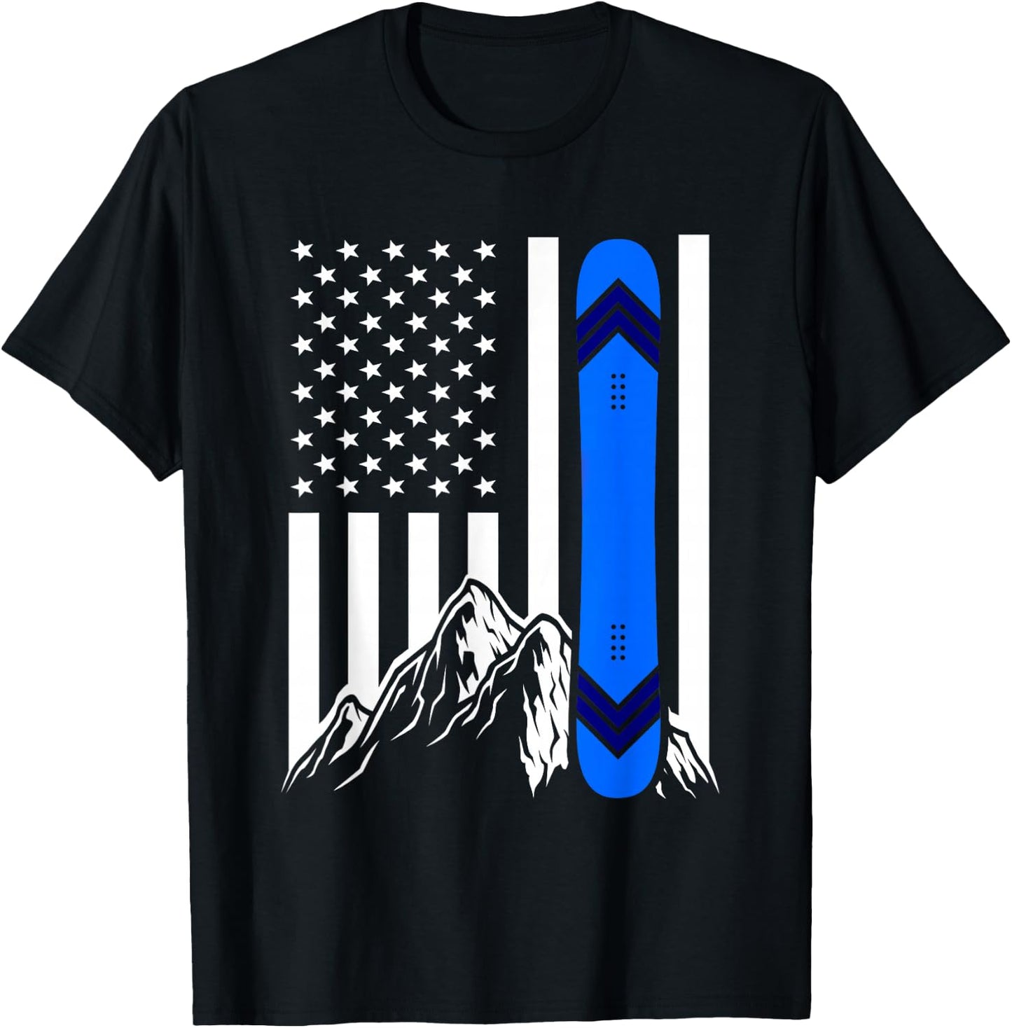 American Flag Snowboarding Gifts Mountain Snowboarder T-Shirt - T-Shirt | Black