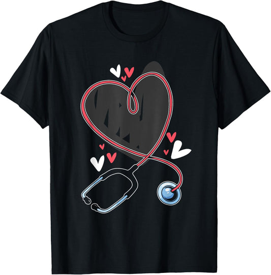 Heart Stethoscope Medical School Nursing Study Lover Nurse T-Shirt - T-Shirt | Black