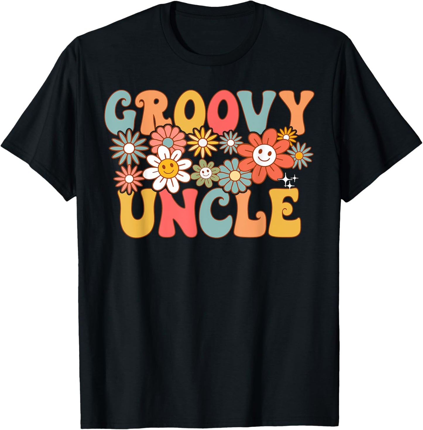 Retro Groovy Uncle 1st Birthday Matching Family Hippie Funny T-Shirt - T-Shirt | Black
