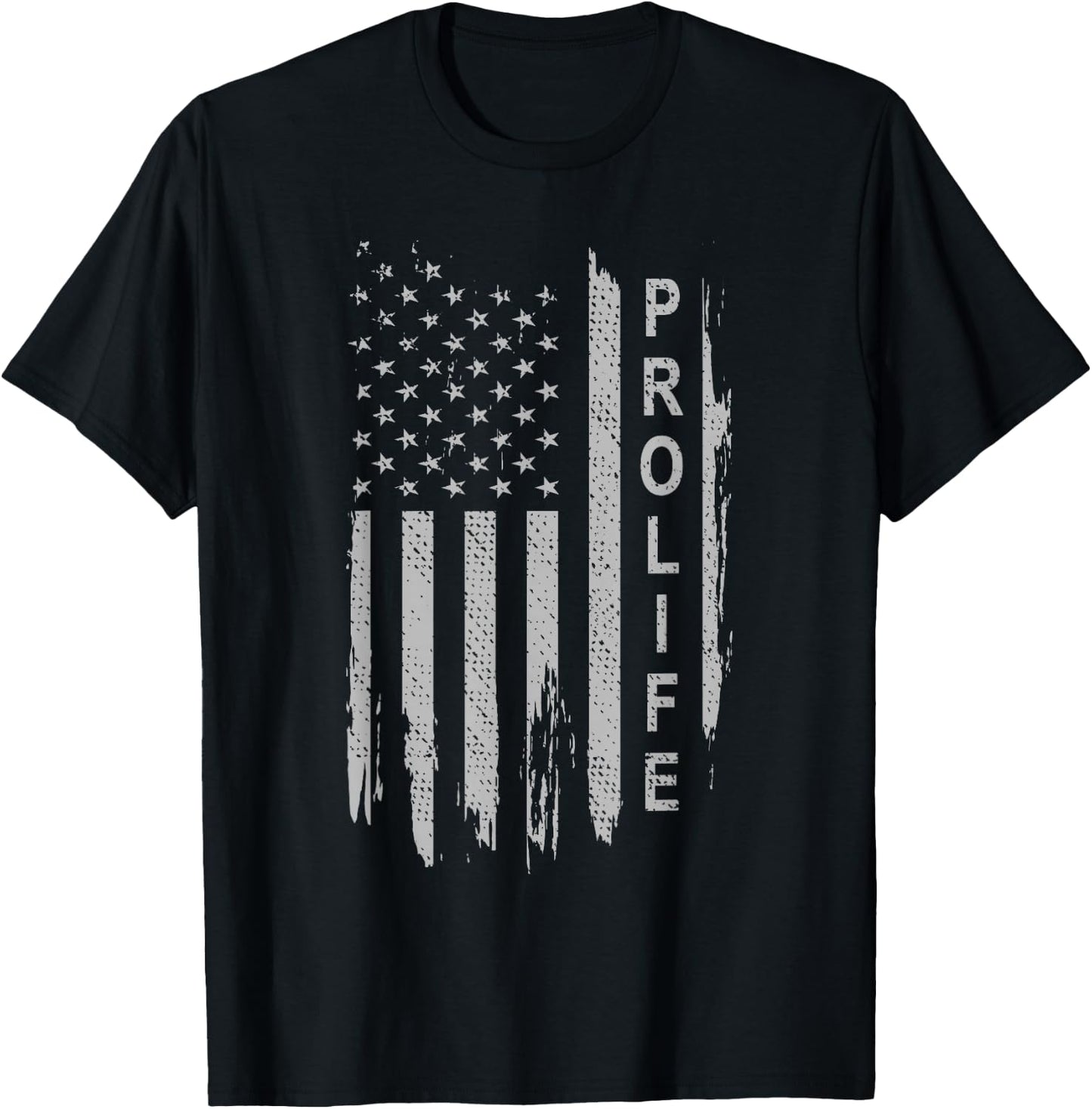 Pro Life on American Flag T-Shirt - T-Shirt | Black