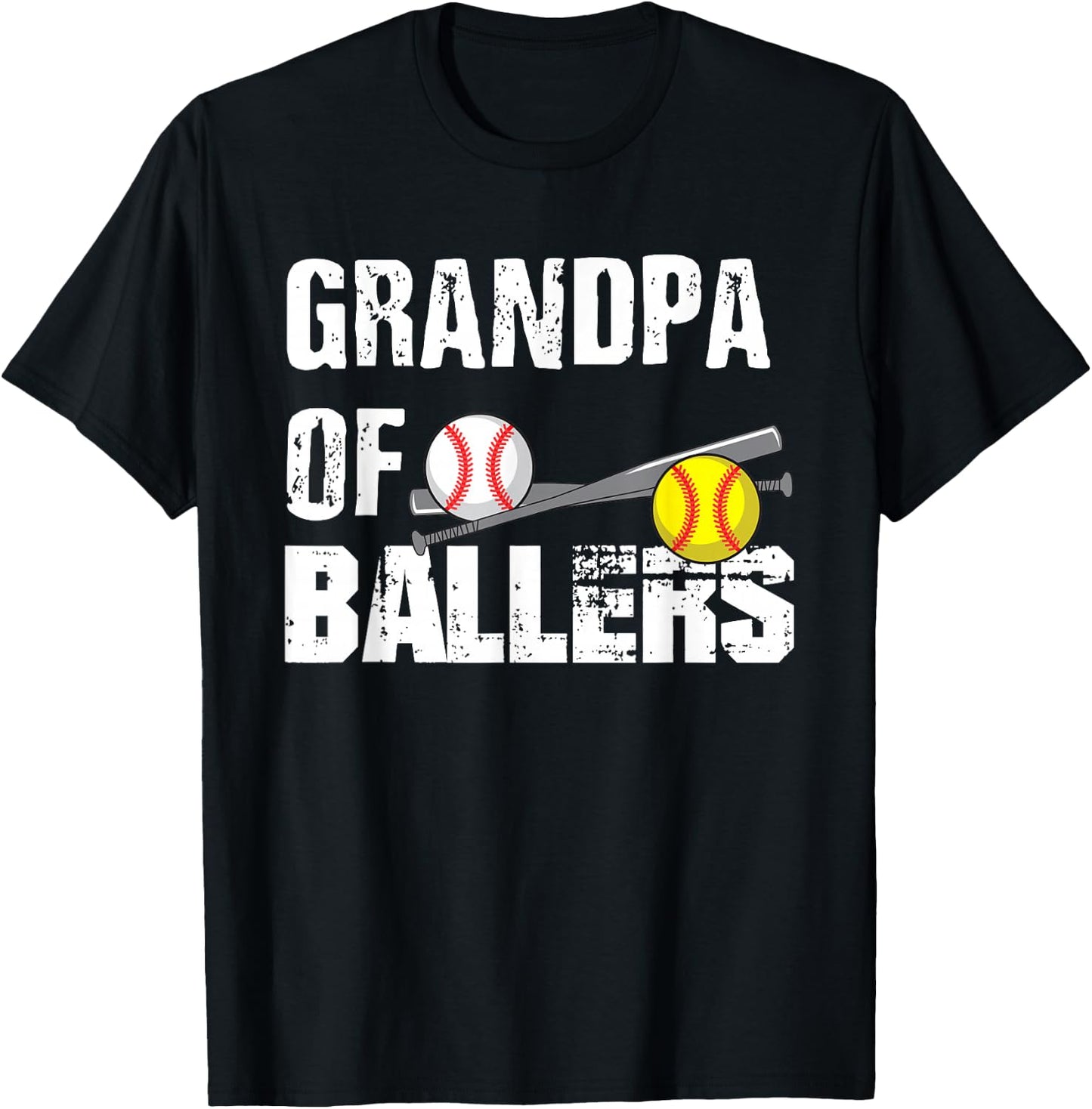 Grandpa Of Ballers Funny Baseball Softball Fathers Day Gift T-Shirt - T-Shirt | Black