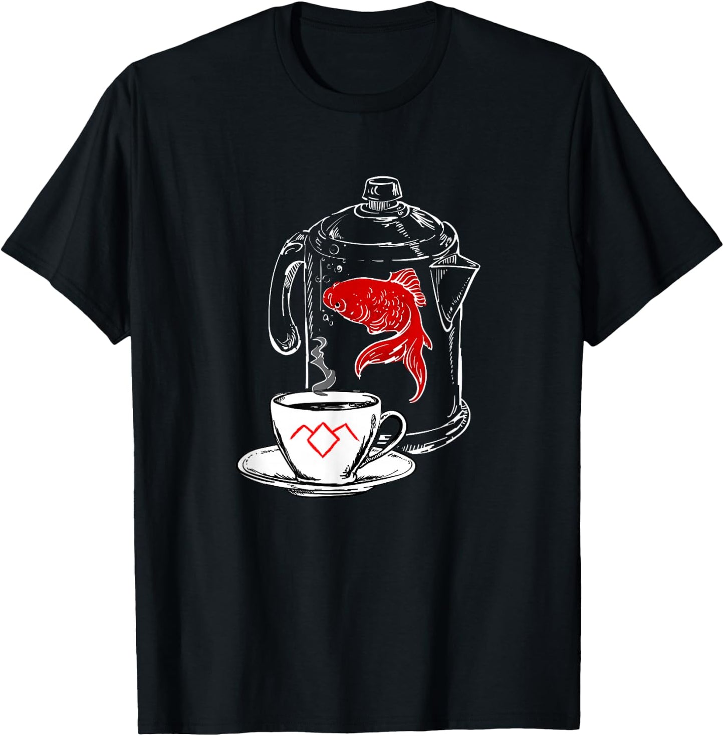 Twin Peaks Coffee Cup And Fish Outlines T-Shirt - T-Shirt | Black