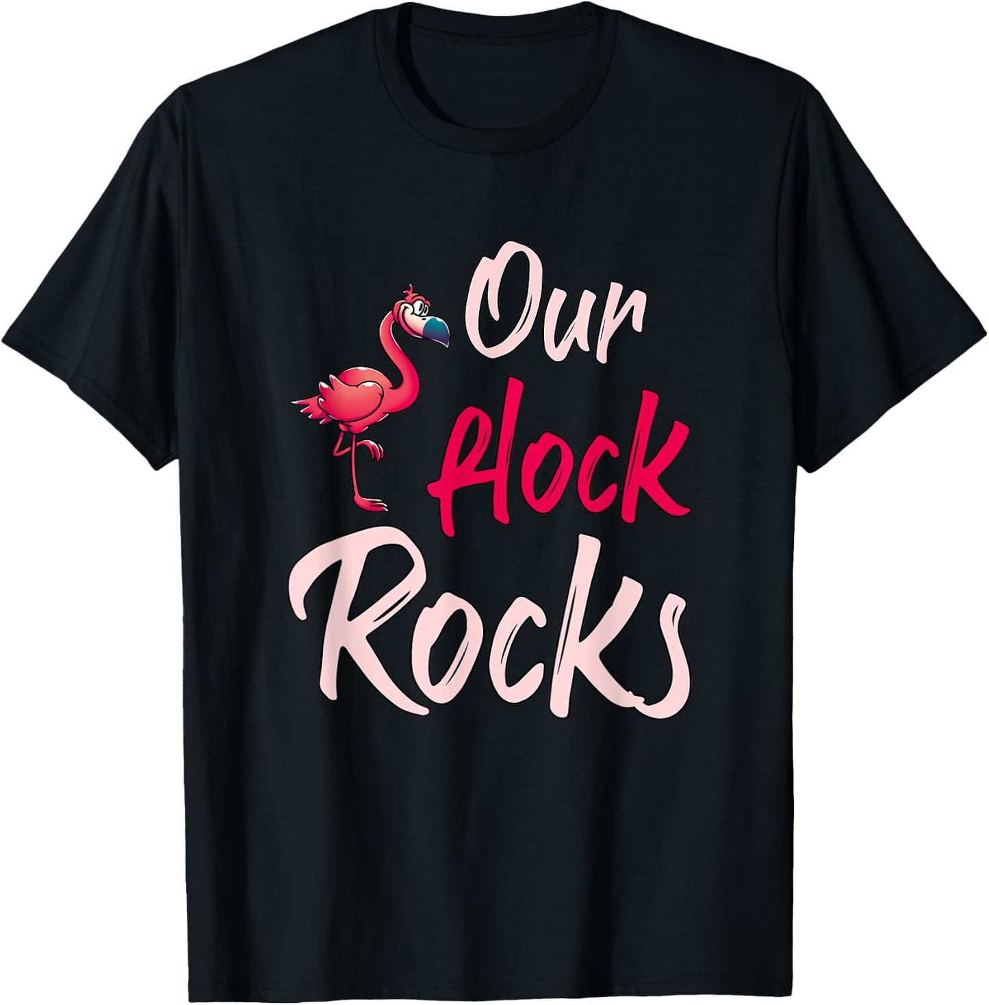 Our Flock Rocks Flamingo T-Shirt - T-Shirt | Black