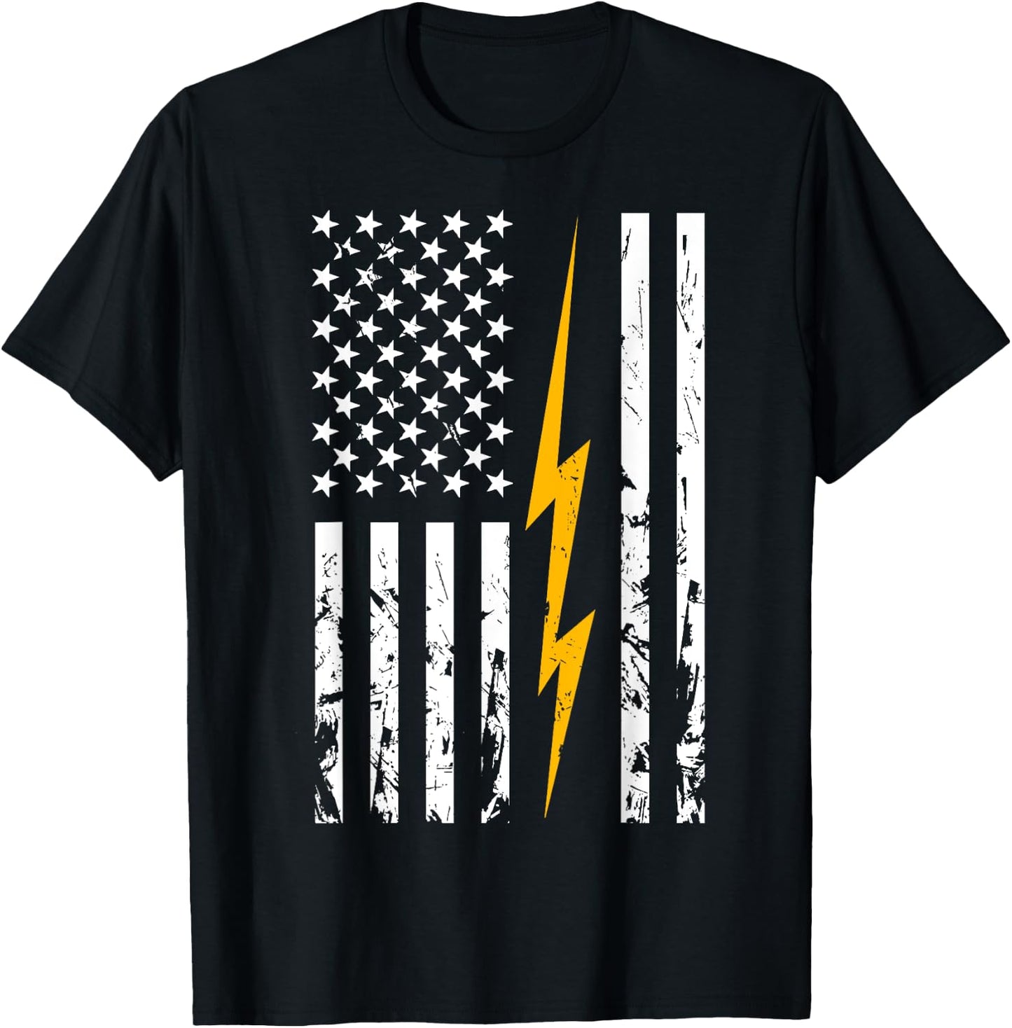 Electrician American Flag Electric Bolt Lineman USA Flag T-Shirt - T-Shirt | Black