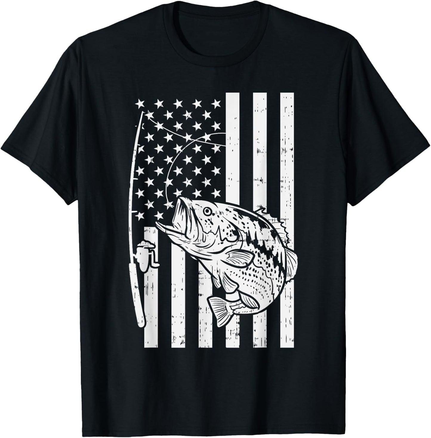 American Flag Bass Fishing Vintage Patriotic Fisherman Gift T-Shirt - T-Shirt | Black