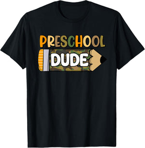 Preschool Dude Boys Camouflage Camo Pencil 1st Day of School T-Shirt - T-Shirt | Black