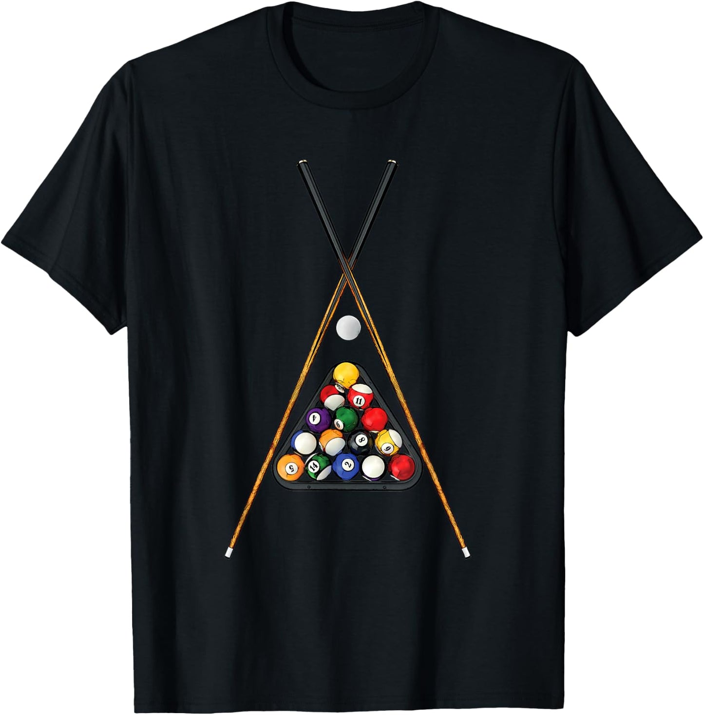 Pool Player's Racked Balls Sticks Cue Ball Billiards Art T-Shirt - T-Shirt | Black
