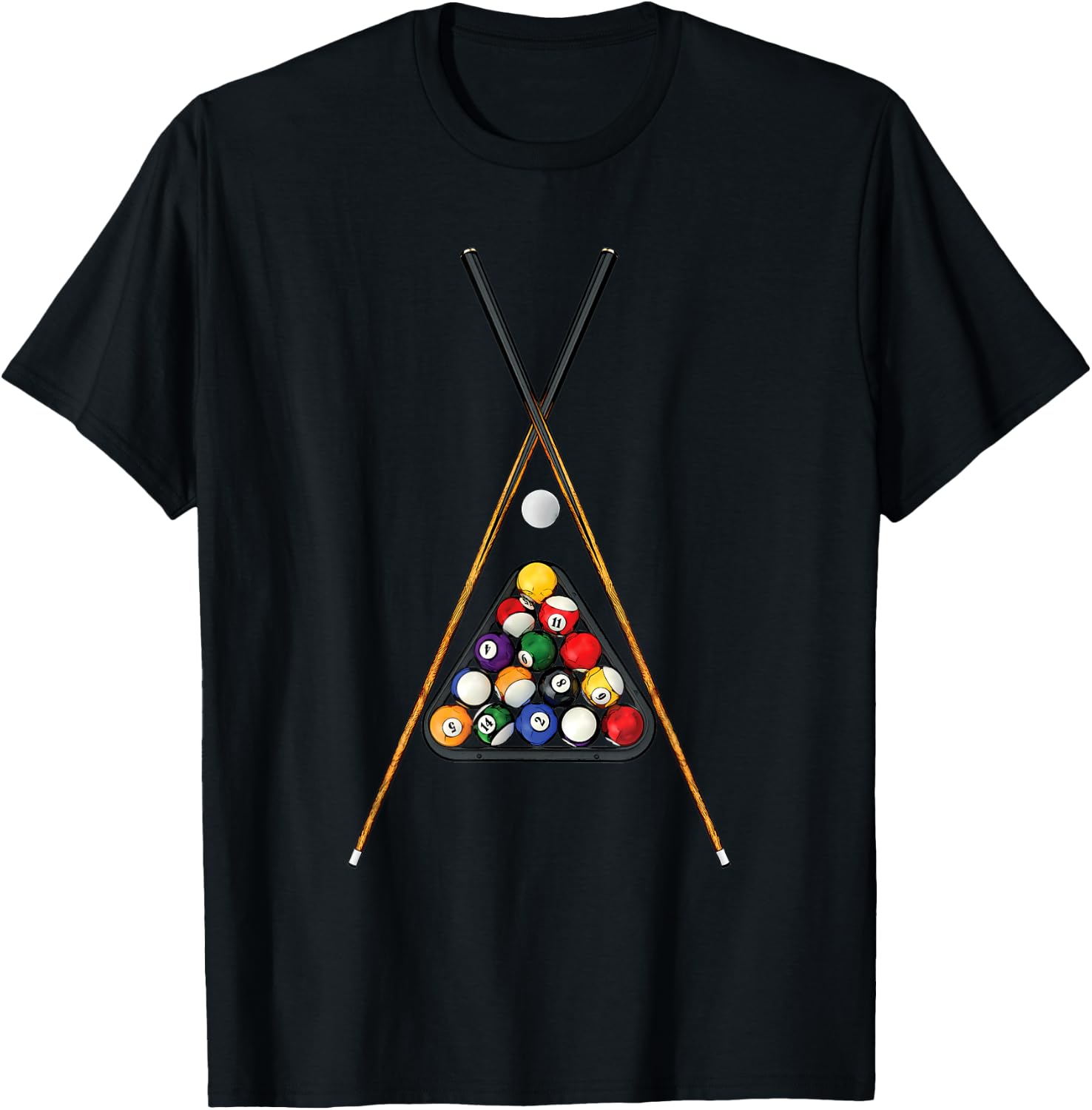 Pool Player's Racked Balls Sticks Cue Ball Billiards Art T-Shirt - T-Shirt | Black