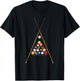 Pool Player's Racked Balls Sticks Cue Ball Billiards Art T-Shirt - T-Shirt | Black