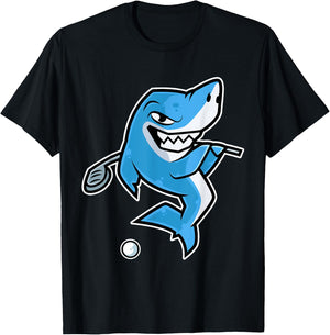 Shark Golf Player Golfer Golfing Funny Kids Boys T-Shirt - T-Shirt | Black