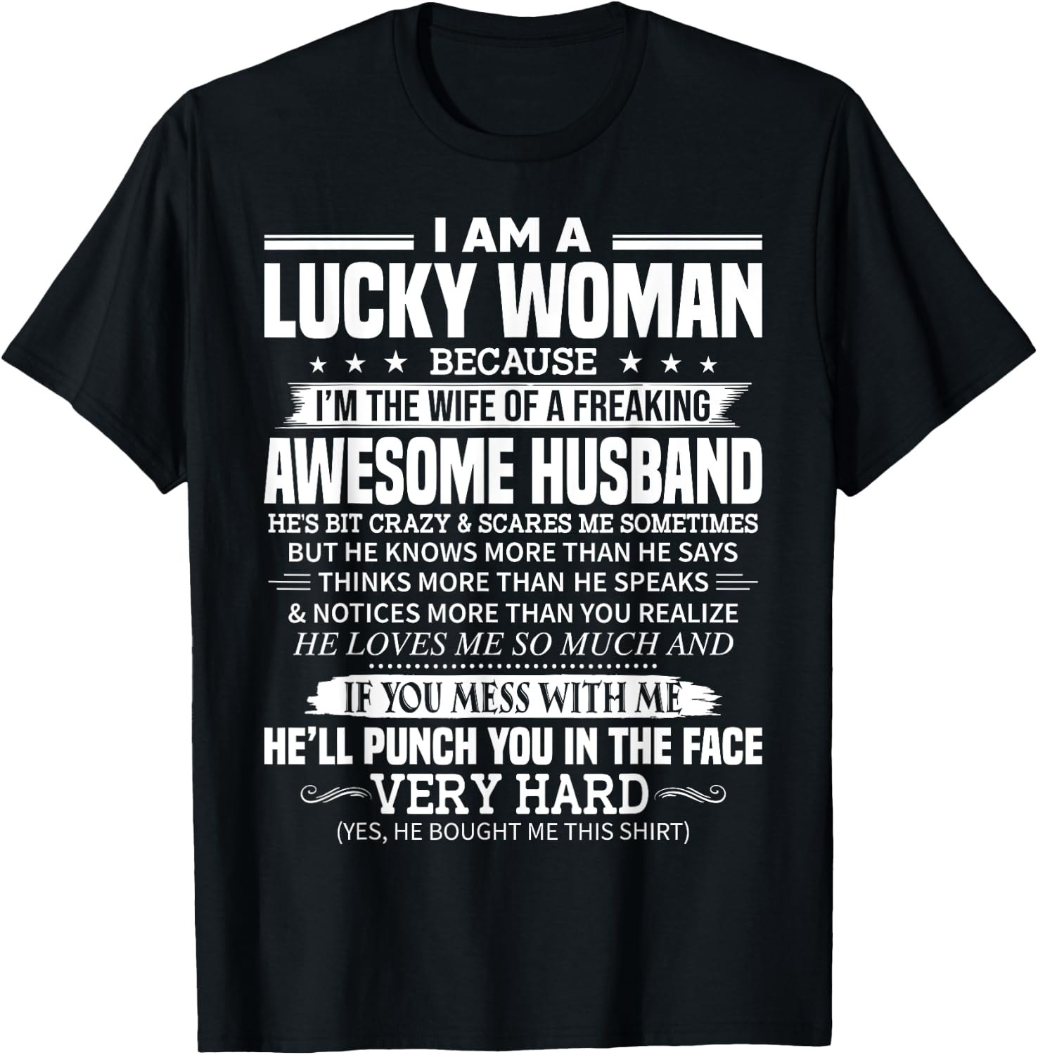A Lucky Woman I'm the Wife of a Freaking Awesome Husband T-Shirt - T-Shirt | Black