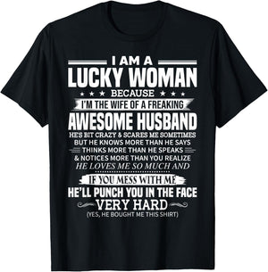A Lucky Woman I'm the Wife of a Freaking Awesome Husband T-Shirt - T-Shirt | Black