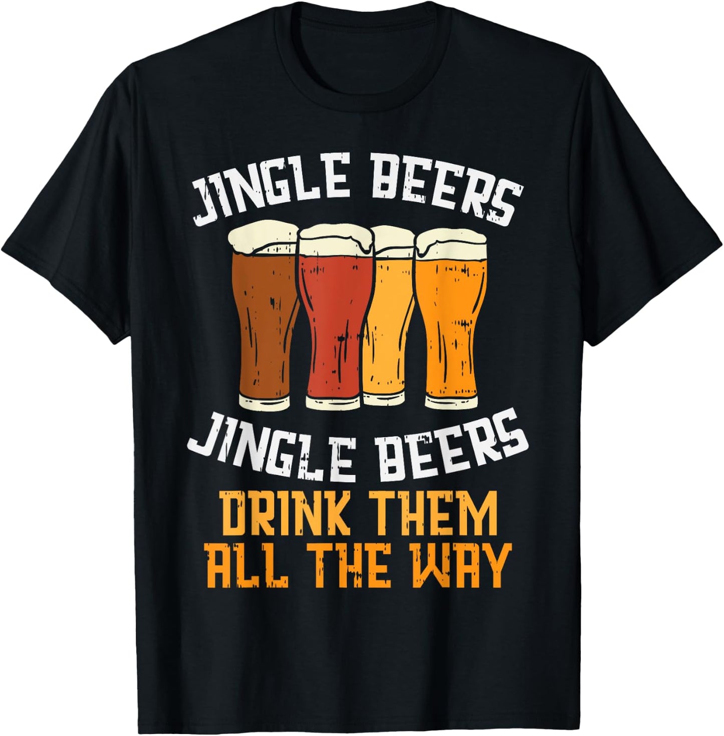 Jingle Beers Drink All The Way Christmas Beer Lover PJ T-Shirt - T-Shirt | Black