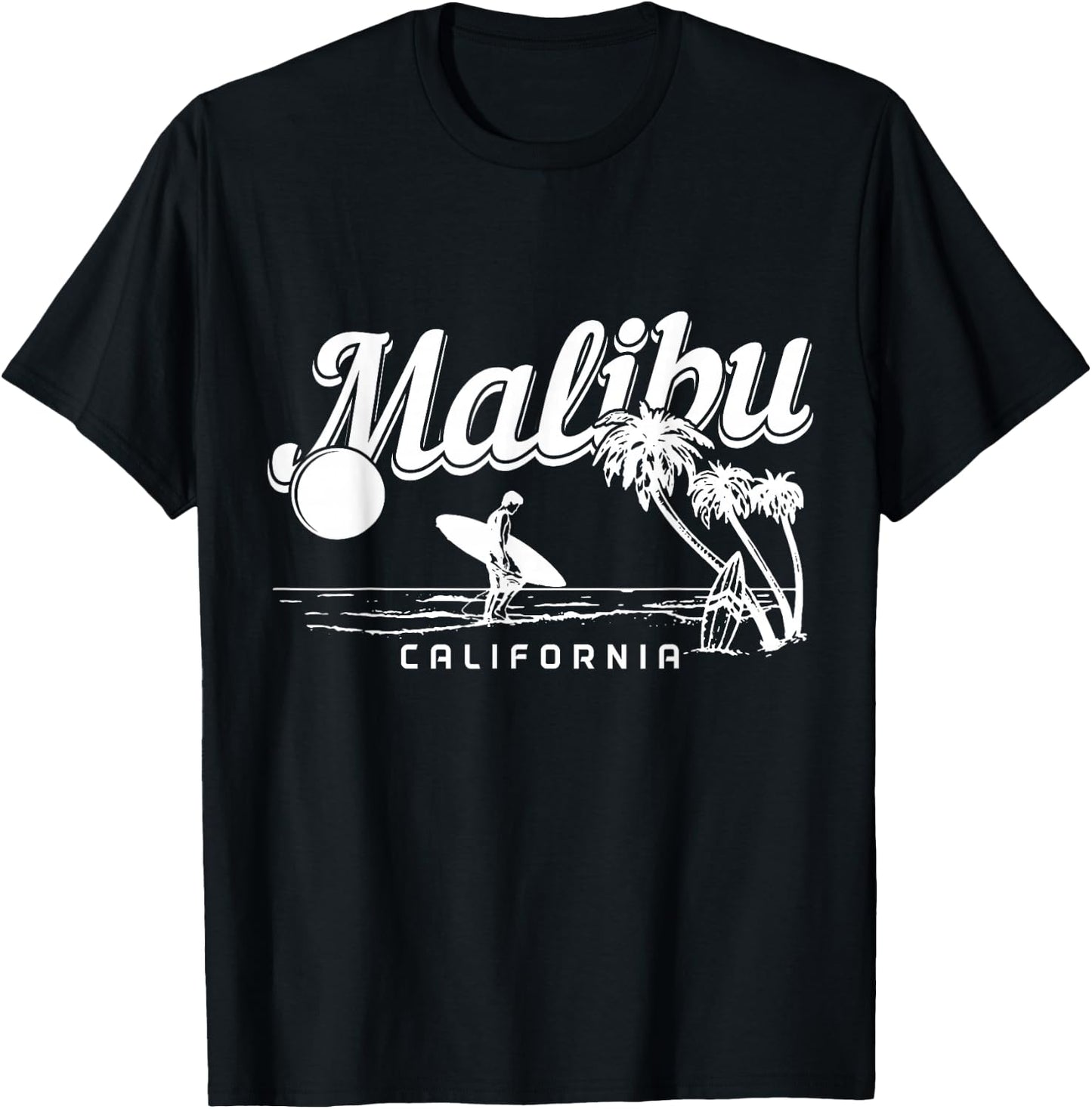 Malibu Beach California Surf Vintage Souvenir Surfing Surfer T-Shirt - T-Shirt | Black