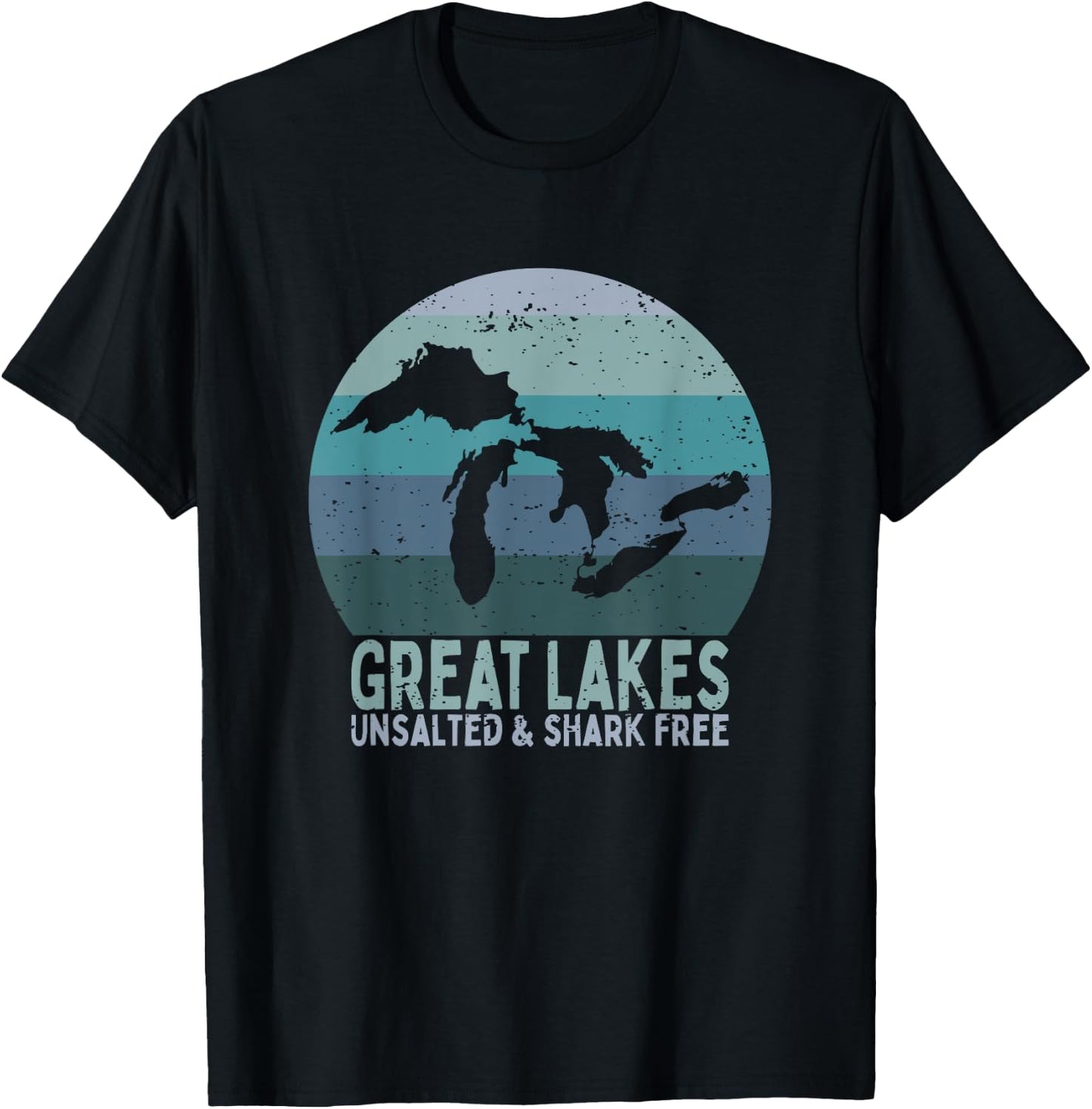 Vintage Great Lakes Unsalted and Shark Free Lake Life T-Shirt - T-Shirt | Black