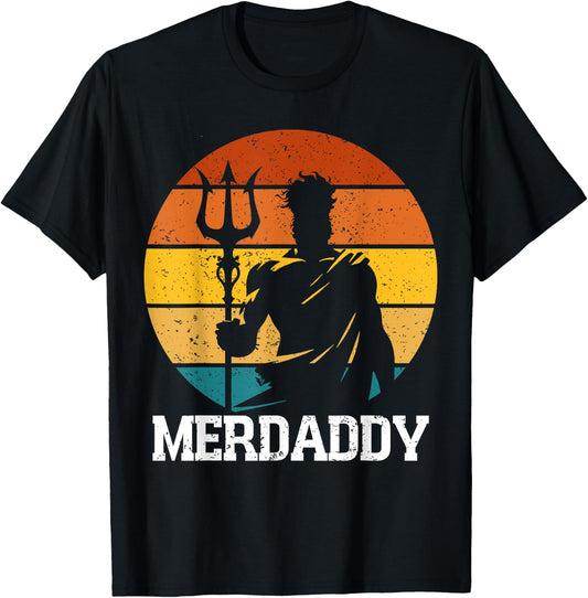 Retro Merdaddy Security Merman Mermaid Merdad Father's Day T-Shirt - T-Shirt | Black