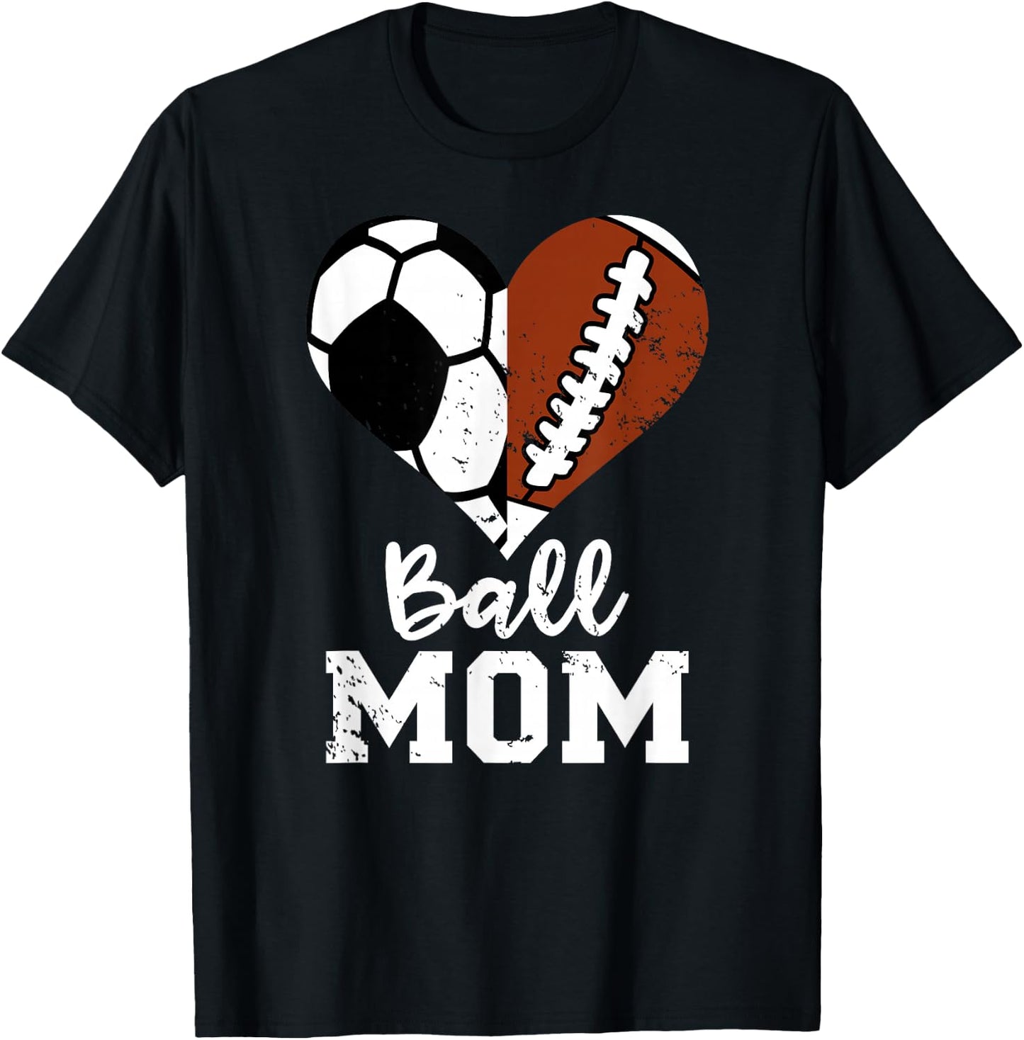 Ball Mom Heart Funny Football Soccer Mom T-Shirt - T-Shirt | Black