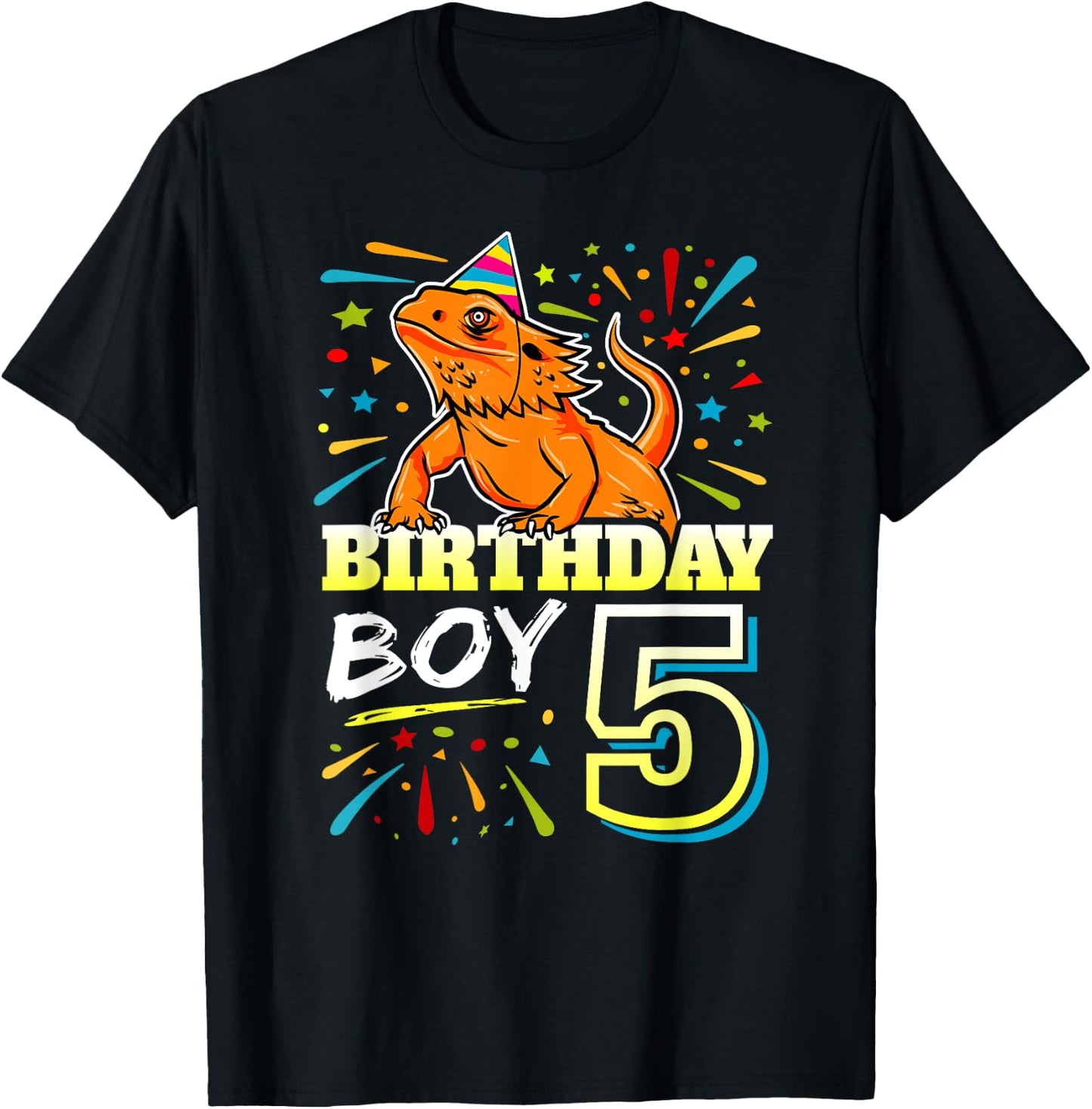 Bearded Dragon Lizard Kids 5th Birthday - 5 Year Old Boy T-Shirt - T-Shirt | Black