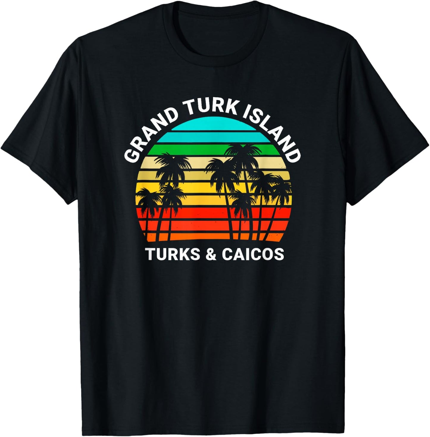 Grand Turk Island Turks & Caicos Shirt Sunset Palm Trees T-Shirt - T-Shirt | Black