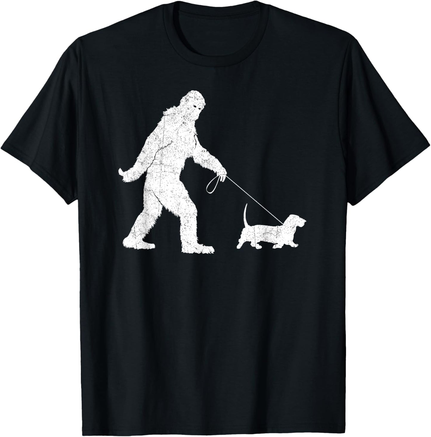 Funny Bigfoot Sasquatch Walking Basset Hound Dog Lovers T-Shirt - T-Shirt | Black
