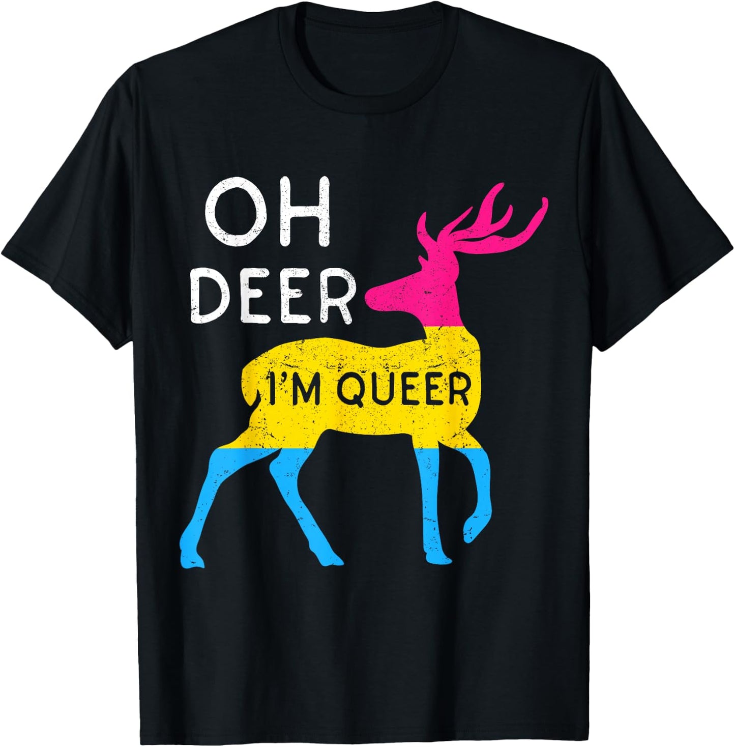 Oh Deer I'm Queer Pansexual Homosexuality Rainbow Flag Pride T-Shirt - T-Shirt | Black